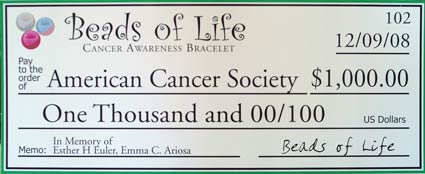 Beads of Life donates to American Cancer Society